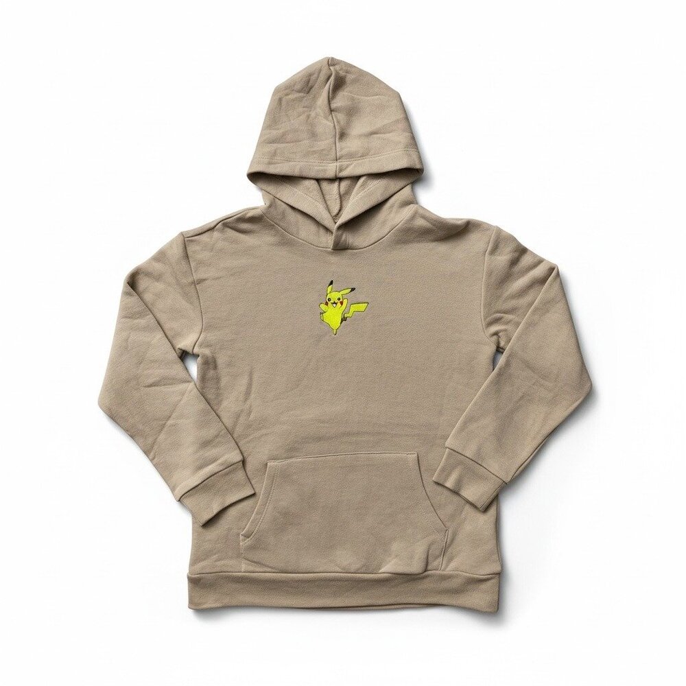 Pokemon Boys Tan Hoodie With Pikachu Embroidered Design Kangaroo Pocket Small - Picture 1 of 10